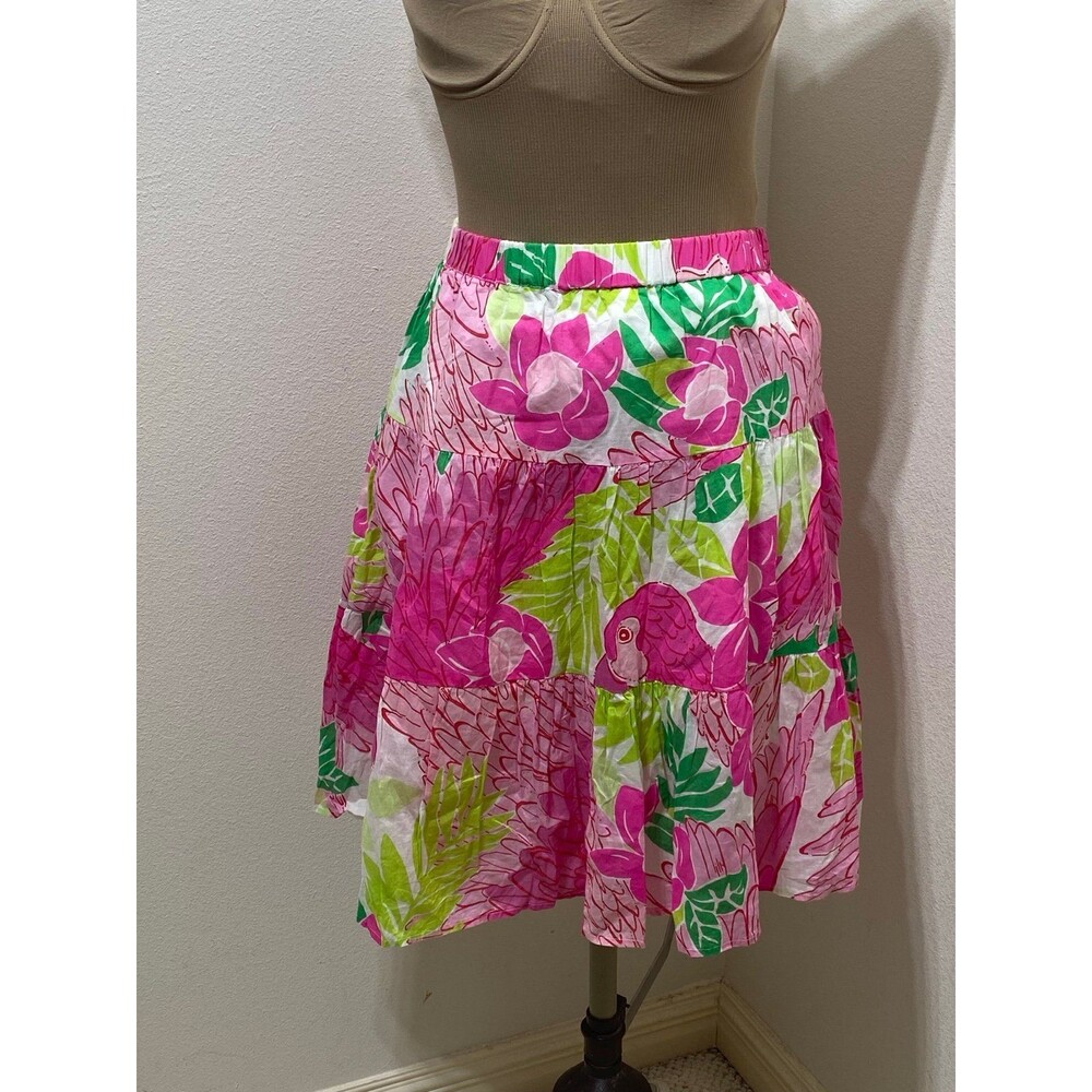 Lilly Pulitzer Size 8P Pink Floral Port of Caw Pull On White Label Tiered Skirt